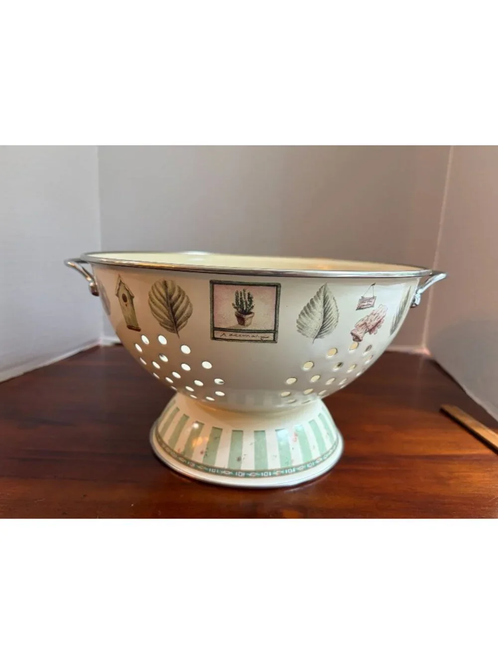 Vintage Pfaltzgraff Naturewood 5 Quart Large Metal Footed Colander/Strainer